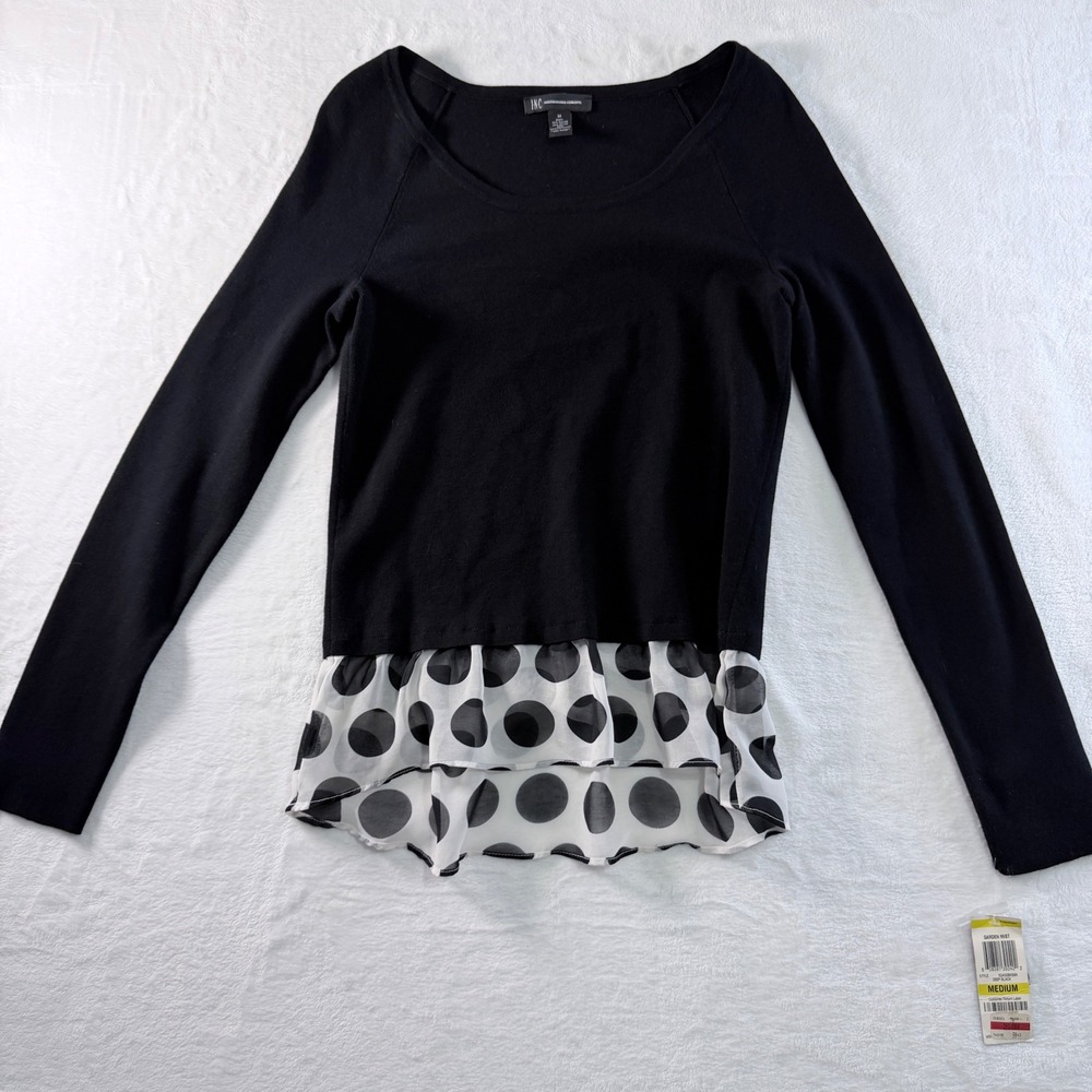 INC International Concepts Sweater Polka Dot Hem Deep Black Medium